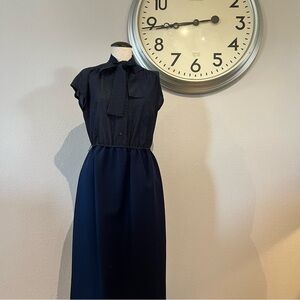 Vintage Navy and White Polka Dot Midi Dress